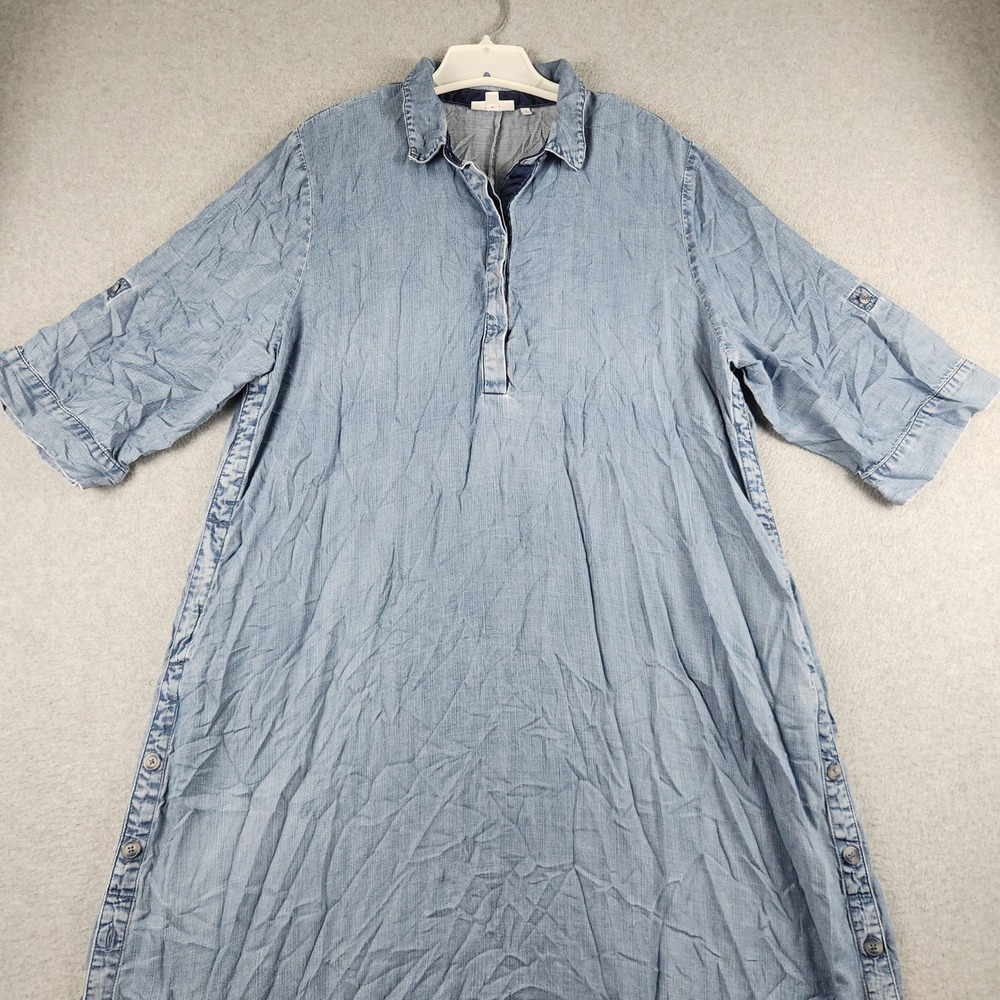 Chico's Shirt Dress Womens 20 Blue Chambray Casual Relaxed Fit Collared Popover